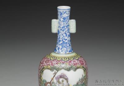 图片[2]-Vase with tubular handles with Western figure on a polychrome ground in falangcai painted enamels, Qianlong reign (1736-1795), Qing dynasty-China Archive